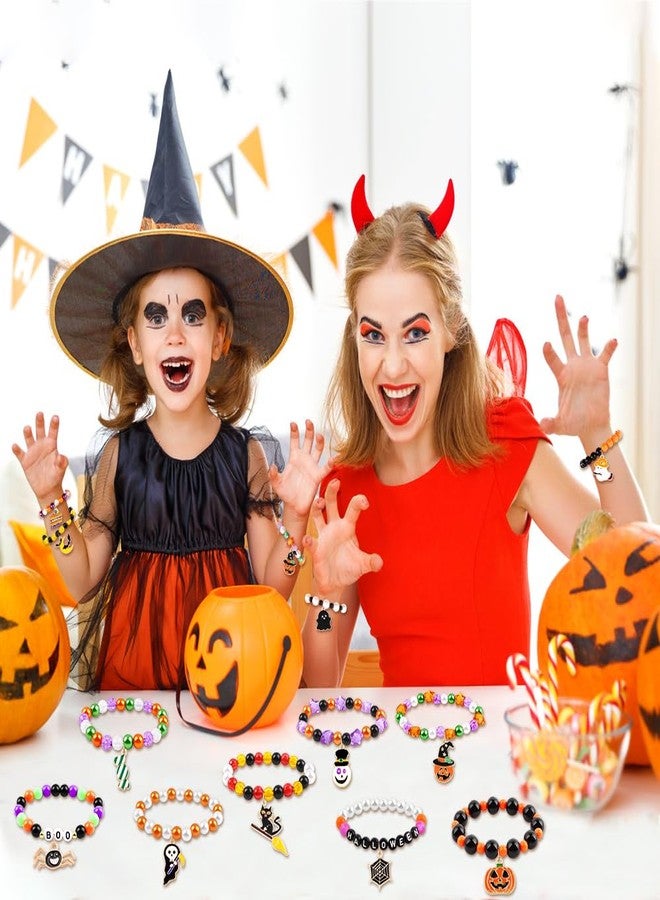 DULEFUN 12pcs Halloween Bracelets for Kids, Halloween Party Favors Bead Bracelets and Charms Set Trick or Treat for Boys Girls Halloween Goodie Bag Fillers - Image 5